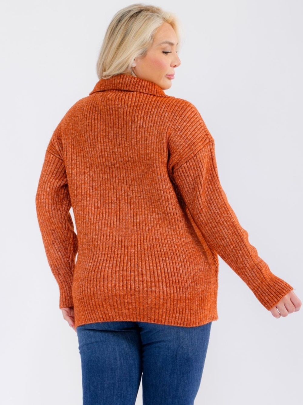"SKIES ARE BLUE" PLUS SIZE LONG SLEEVE ZIP UP PULLOVER SWEATER - Picture 4 of 10